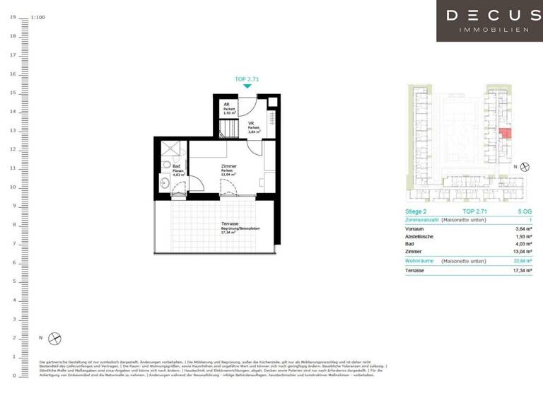 Maisonette zur Miete 1.381 € 3 Zimmer 90,6 m² 5. Geschoss frei ab sofort Wien 1220