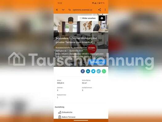 Wohnung zur Miete Tauschwohnung 595 € 3 Zimmer 53 m² Linden-Süd Hannover 30449