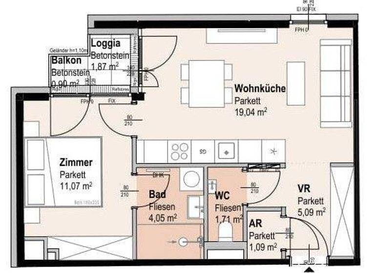 Wohnung zum Kauf 360.000 € 2 Zimmer 42,1 m² 4. Geschoss Siebenbrunnengasse 44 Wien 1050