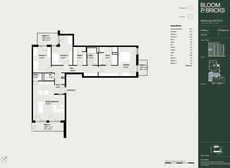 Wohnung zum Kauf - Neubau 1.770.000 € 4 Zimmer 136,4 m² 3. Geschoss Winterhude Hamburg 22301