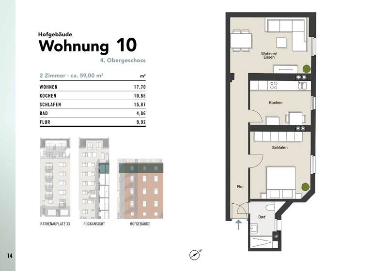 Wohnung zum Kauf provisionsfrei 389.000 € 2 Zimmer 59 m² 4. Geschoss frei ab sofort Rathenauplatz 33 Neustadt-Süd Köln 50674