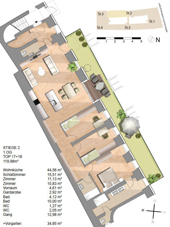 Wohnung zur Miete 2.111 € 4 Zimmer 120 m²<br/>Wohnfläche 1.<br/>Geschoss 01.04.2025<br/>Verfügbarkeit Wien 1030