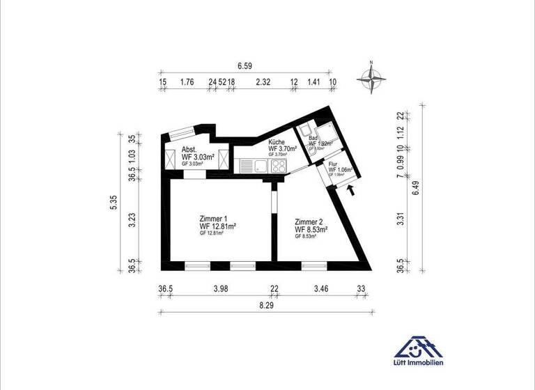 Wohnung zum Kauf provisionsfrei 118.000 € 1,5 Zimmer 31 m² Südfriedhof Kiel 24114