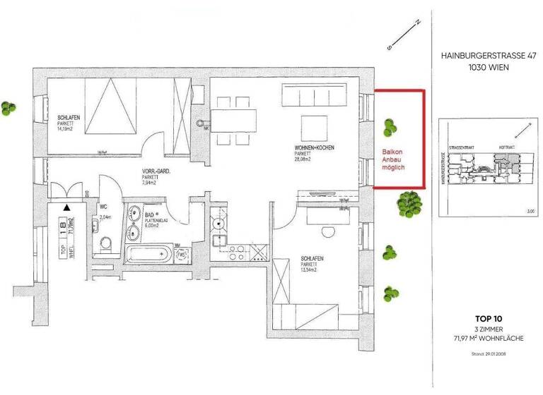 Wohnung zum Kauf 448.000 € 3 Zimmer 71,1 m² 1. Geschoss Hainburger Straße 47 Wien 1030