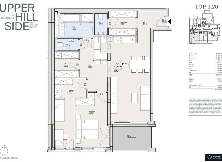 Wohnung zum Kauf - Erstbezug 889.000 € 3 Zimmer 93,4 m² 3. Geschoss Obersteinergasse Wien 1190