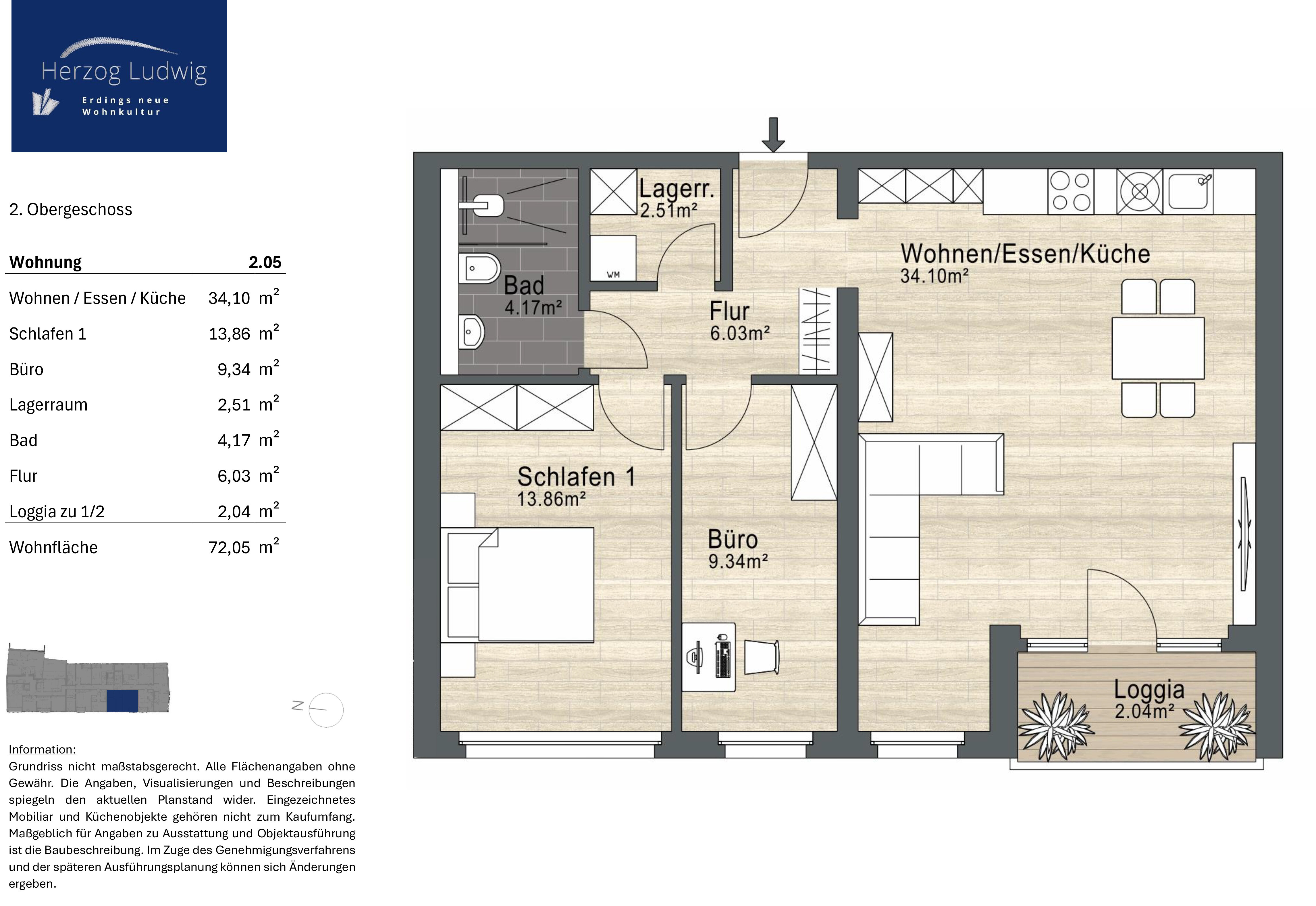 Wohnung zum Kauf provisionsfrei 599.900 € 3 Zimmer 72,1 m²<br/>Wohnfläche 2.<br/>Geschoss Erding Erding 85435