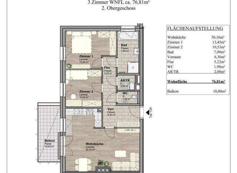 Wohnung zur Miete 1.079 € 3 Zimmer 76,8 m² 2. Geschoss Unterwaltersdorf 2442