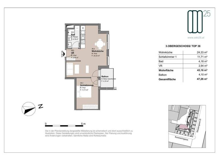 Wohnung zur Miete - Erstbezug 800 € 2 Zimmer 43,2 m² 3. Geschoss frei ab 01.07.2026 Odoakergasse 25 Wien 1160