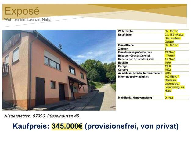 Einfamilienhaus zum Kauf provisionsfrei 345.000 € 6 Zimmer 185 m² 1.939 m² Grundstück Rüsselhausen 45 Rüsselhausen Niederstetten 97996