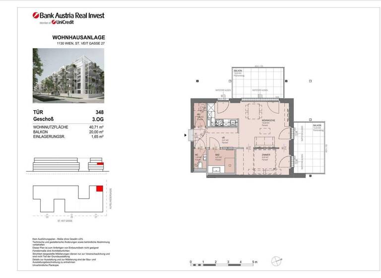 Wohnung zur Miete - Erstbezug 926 € 2 Zimmer 40,7 m² 3. Geschoss frei ab sofort St. Veit-Gasse 25 Wien 1130