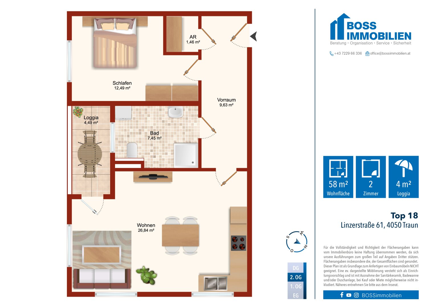 Wohnung zum Kauf 289.000 € 2 Zimmer 57,9 m²<br/>Wohnfläche 2.<br/>Geschoss Linzerstraße 61 Traun 4050