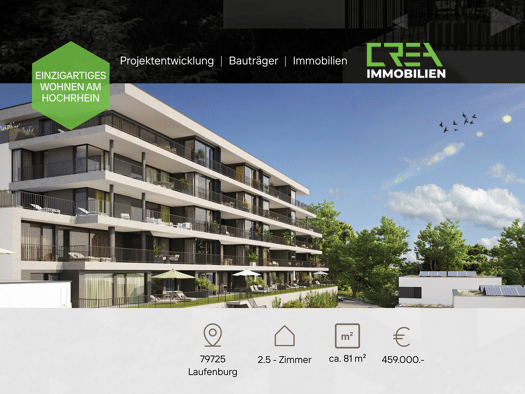 Wohnung zum Kauf - Neubau provisionsfrei 459.000 € 2,5 Zimmer 81,8 m² EG frei ab sofort Säckinger Straße 9 Laufenburg Laufenburg (Baden) 79725