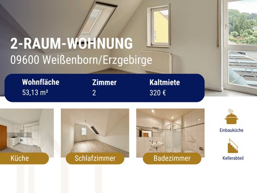 Wohnung zur Miete 320 € 2 Zimmer 53,1 m² Weißenborn Weißenborn/Erzgebirge 09600