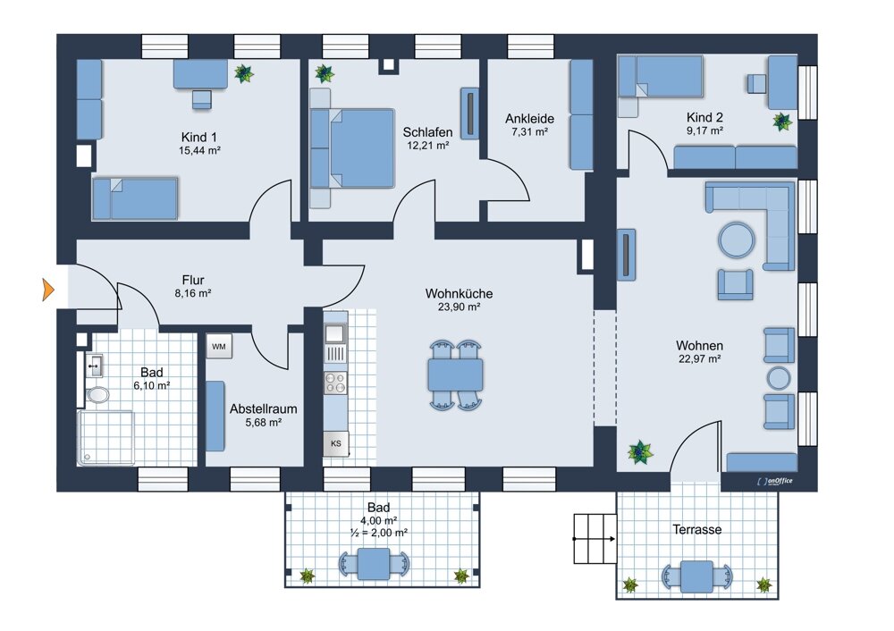 Wohnung zur Miete 1.173 € 4 Zimmer 117 m²<br/>Wohnfläche 1.<br/>Geschoss Stadtmitte Cottbus 03046