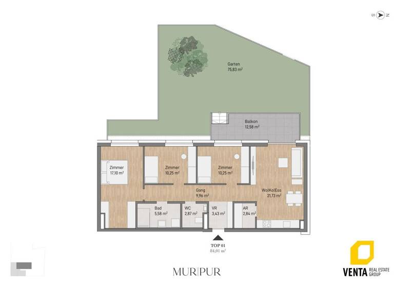 Wohnung zum Kauf 444.137 € 4 Zimmer 84 m² EG Lagergasse 56 Gries Graz 8020