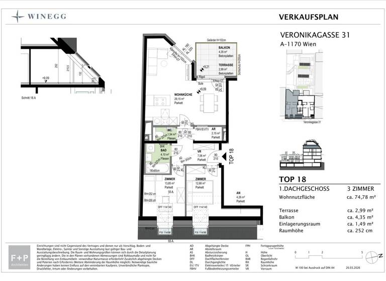 Wohnung zum Kauf - Erstbezug 635.900 € 3 Zimmer 74,7 m² 6. Geschoss Veronikagasse 31 Wien 1170