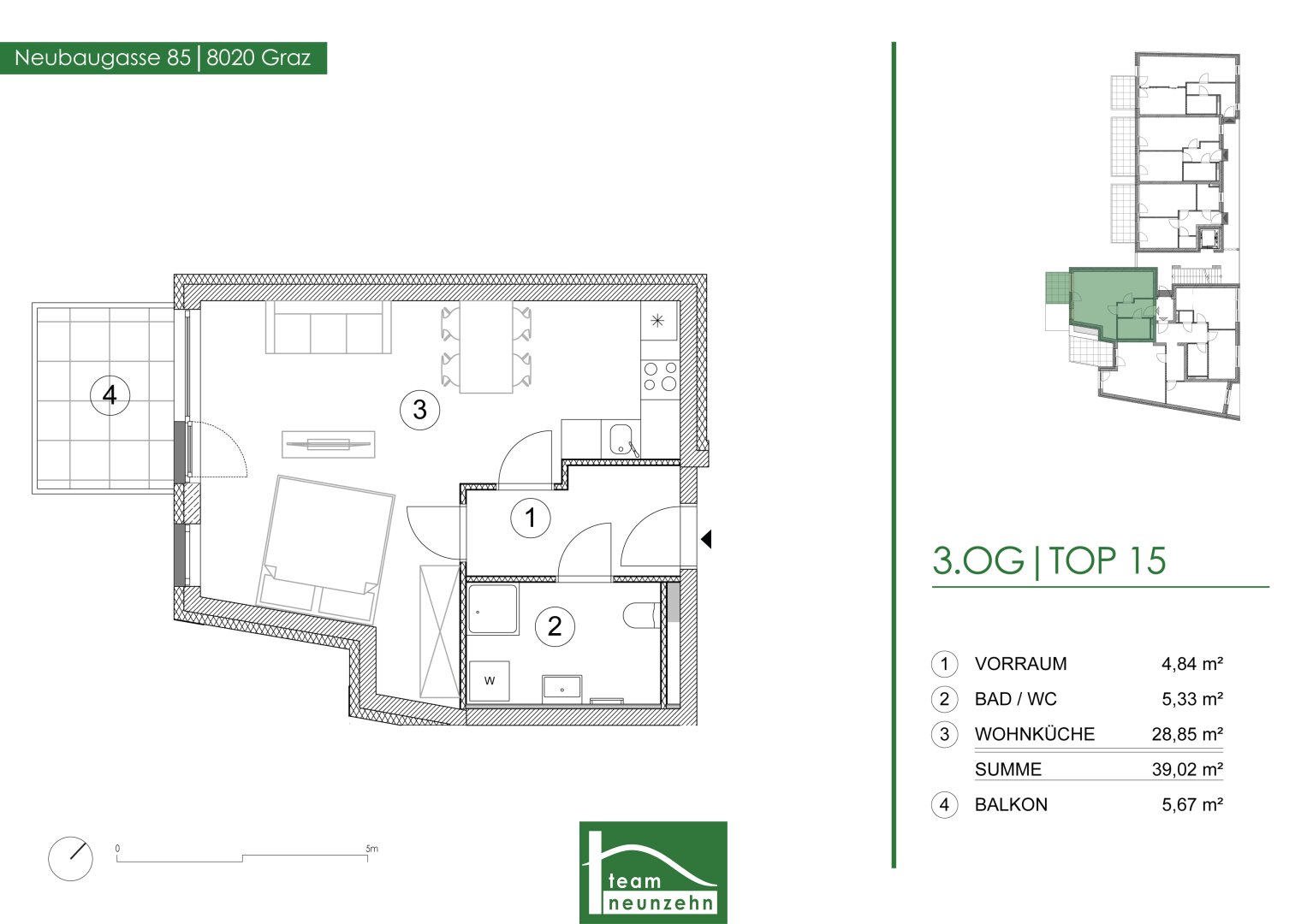 Wohnung zur Miete 443 € 1 Zimmer 39,8 m²<br/>Wohnfläche 3.<br/>Geschoss Neubaugasse 85 Lend Graz 8020