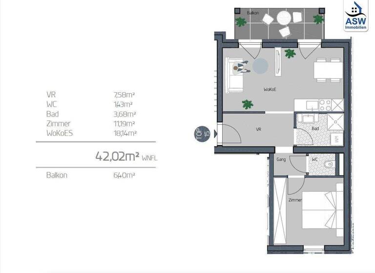 Wohnung zur Miete - Erstbezug 513 € 2 Zimmer 42 m² 5. Geschoss Ungergasse Gries Graz 8020