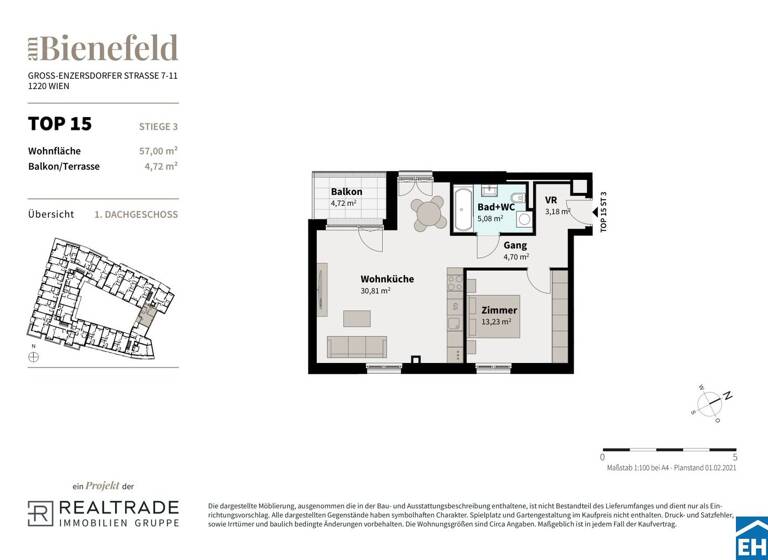 Wohnung zum Kauf - Erstbezug 339.000 € 2 Zimmer 57 m² 2. Geschoss Wimpffengasse Wien 1220