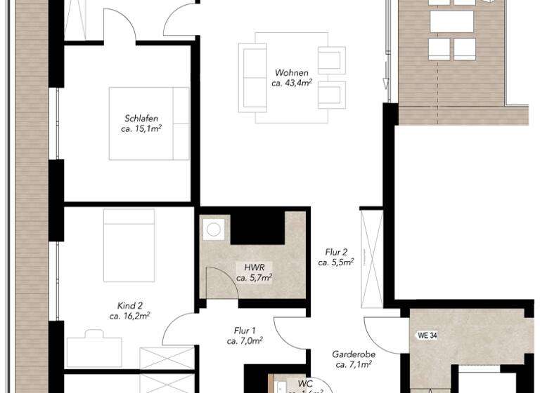 Penthouse zur Miete - Neubau 4.060 € 5 Zimmer 202,9 m²<br/>Wohnfläche 6.<br/>Geschoss Ferdinand-Rhode-Straße 25 Zentrum-Süd Leipzig 04107