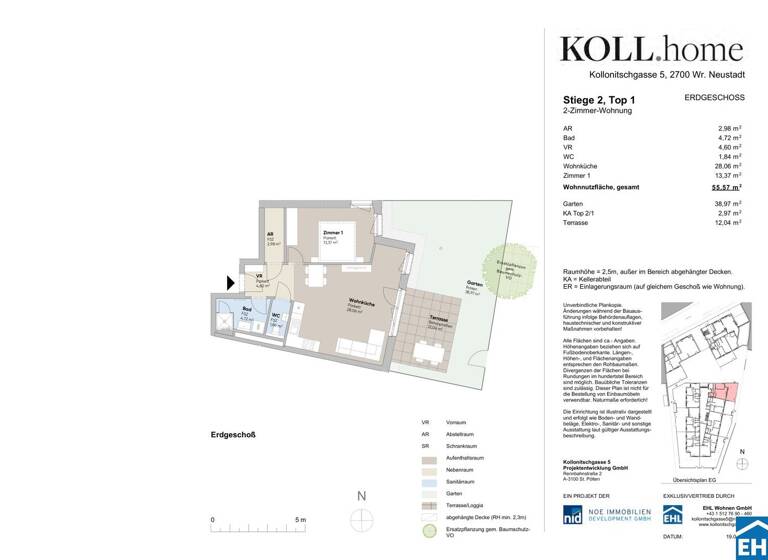 Wohnung zum Kauf - Erstbezug 280.000 € 2 Zimmer 55,6 m² EG Kollonitschgasse 5 Wiener Neustadt 2700