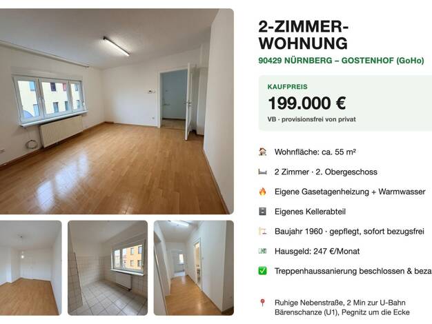 Wohnung zum Kauf provisionsfrei 199.000 € 2 Zimmer 55 m² 2. Geschoss Zickstraße 2 Gostenhof Weiterer Innenstadtgürtel West / Nord / Ost 90429