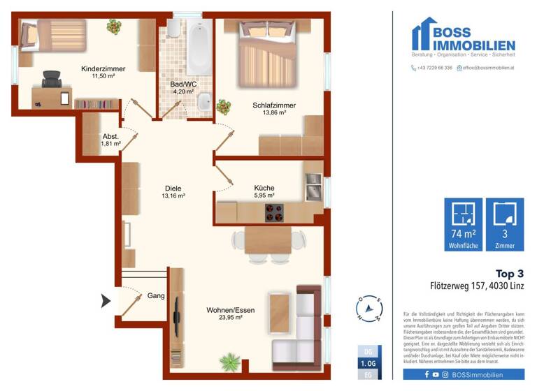 Wohnung zur Miete 648 € 3 Zimmer 74,4 m² 1. Geschoss Flötzerweg 157 Kleinmünchen Linz 4030