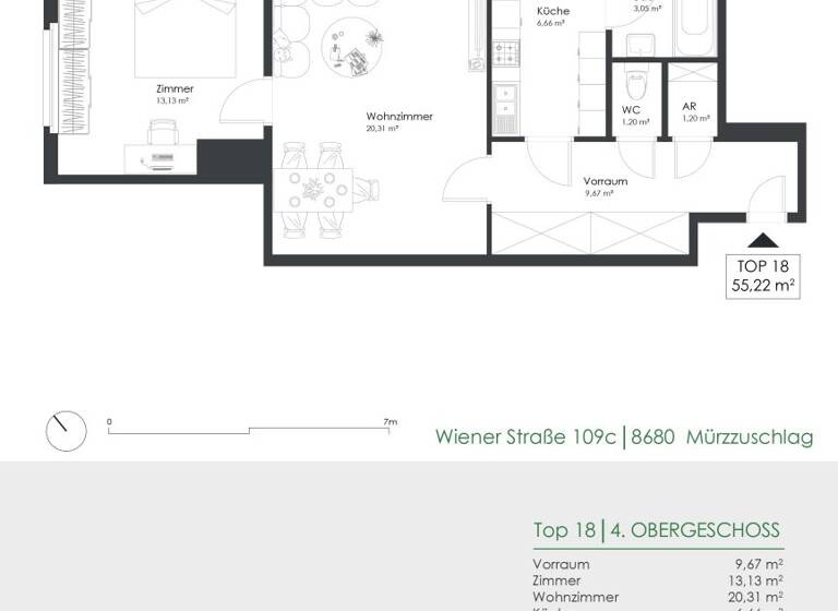 Wohnung zur Miete 192 € 2 Zimmer 55,2 m² 4. Geschoss Wiener Straße 109c Mürzzuschlag 8680