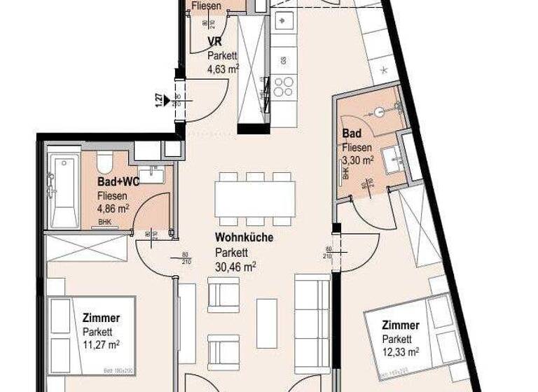 Wohnung zum Kauf 626.700 € 3 Zimmer 70,7 m² 5. Geschoss Siebenbrunnengasse 44 Wien 1050