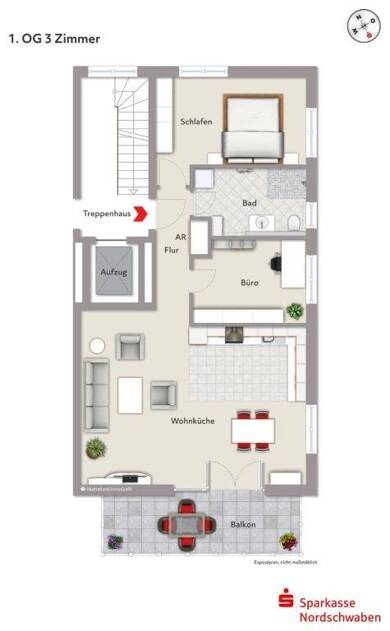 Wohnung zur Miete 1.039 € 3 Zimmer 86,6 m² 1. Geschoss frei ab sofort Lauingen Lauingen 89415