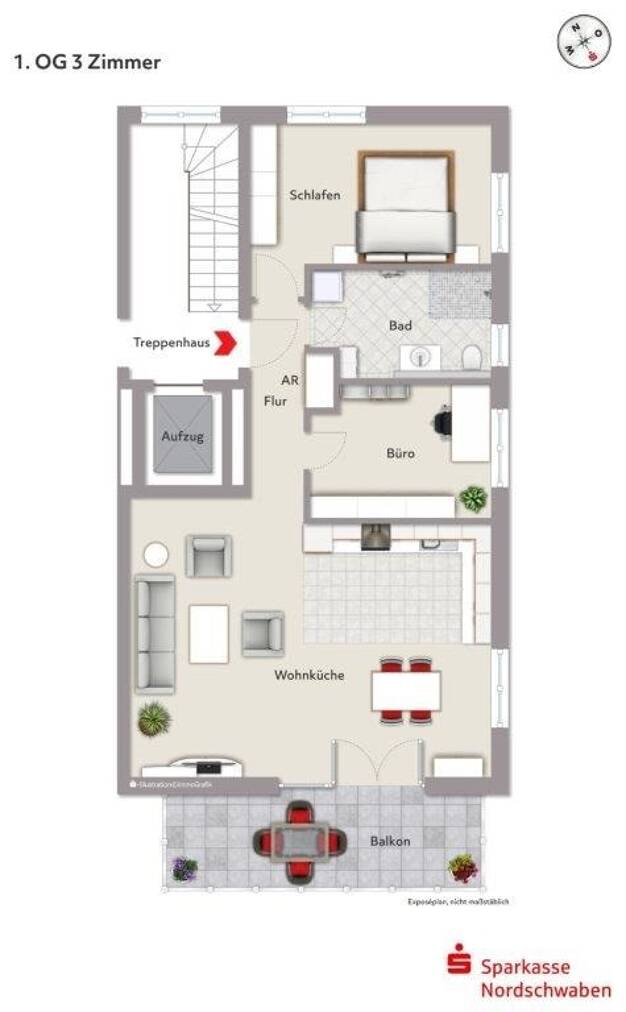 Wohnung zur Miete 1.039 € 3 Zimmer 86,6 m² 1. Geschoss frei ab sofort Lauingen Lauingen 89415