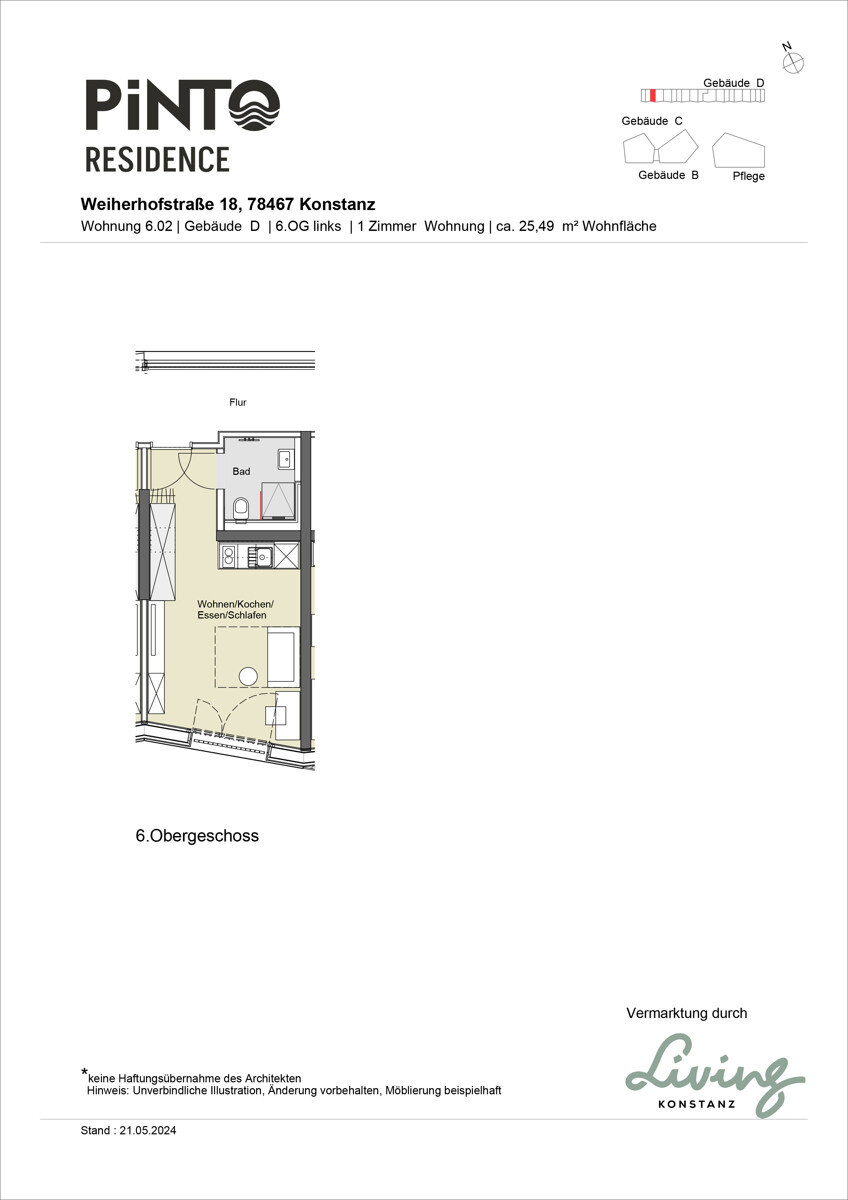 Wohnung zur Miete 745 € 1 Zimmer 25,5 m²<br/>Wohnfläche 6.<br/>Geschoss 01.03.2025<br/>Verfügbarkeit Petershausen-West Konstanz 78467