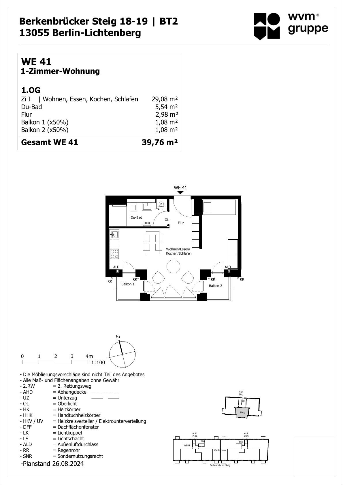 Wohnung zum Kauf provisionsfrei 285.000 € 1 Zimmer 39,8 m²<br/>Wohnfläche 2.<br/>Geschoss Berkenbrücker Steig 18-19 Alt-Hohenschönhausen Berlin 13055