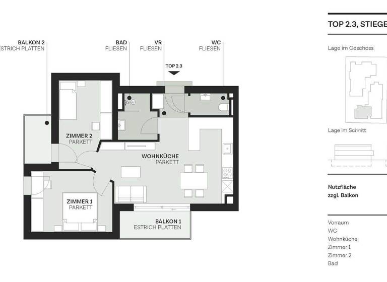 Wohnung zum Kauf - Erstbezug 473.000 € 3 Zimmer 58,4 m² Wien, Donaustadt 1220