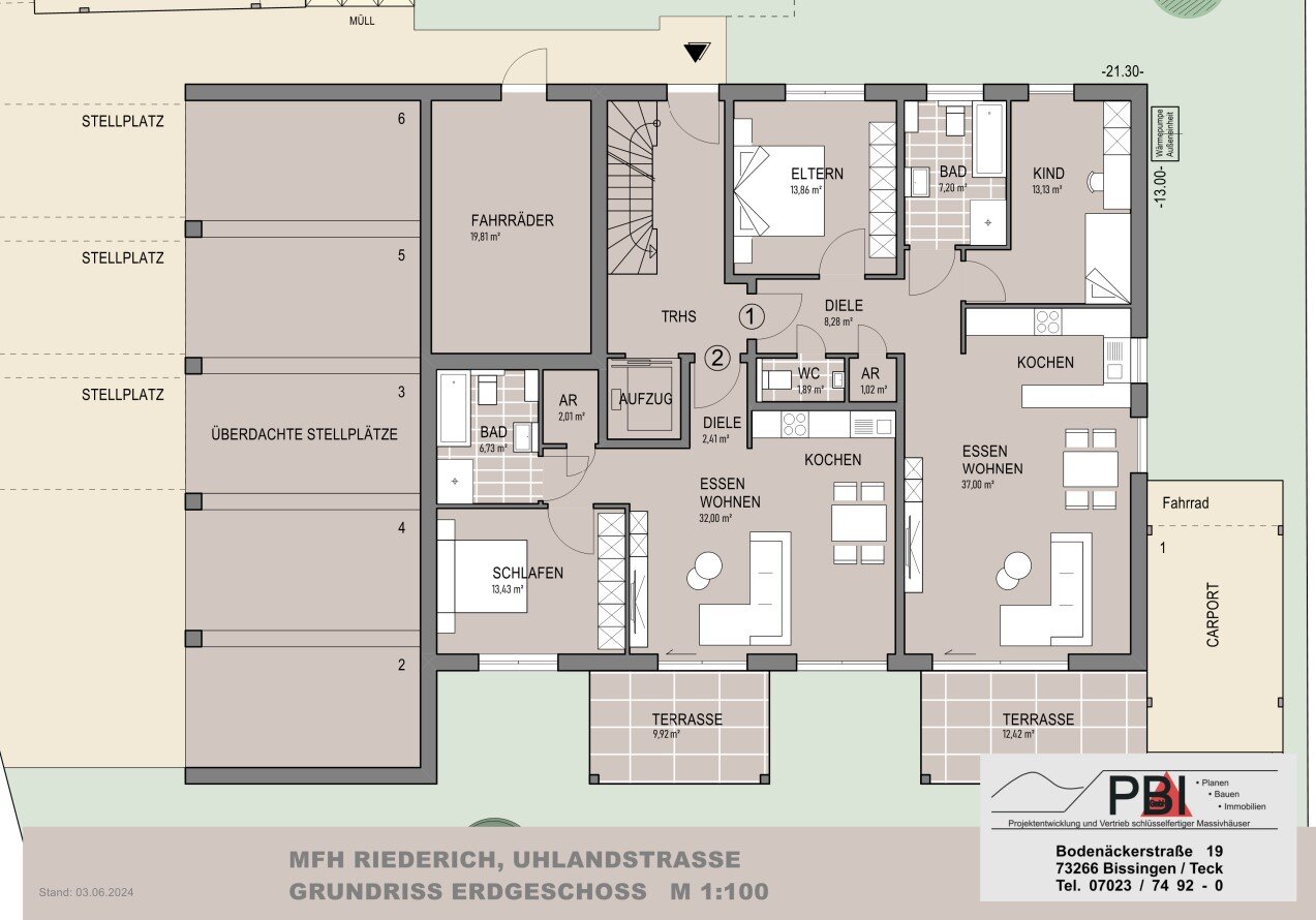 Terrassenwohnung zum Kauf provisionsfrei 311.100 € 2,5 Zimmer 61 m²<br/>Wohnfläche EG<br/>Geschoss Uhlandstraße 1 Riederich 72585