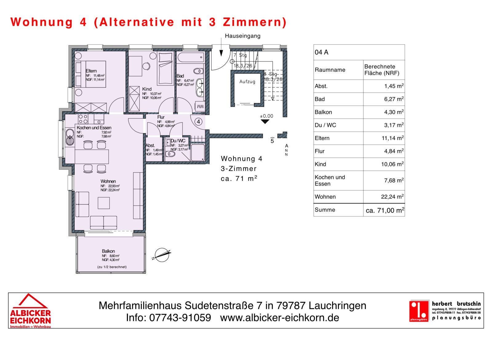 Wohnung zum Kauf provisionsfrei 382.800 € 3 Zimmer 85 m²<br/>Wohnfläche 1.<br/>Geschoss Sudetenstraße 7 Unterlauchringen Unterlauchringen 79787