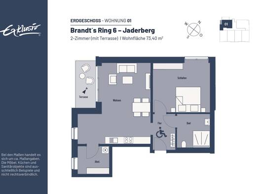 Wohnung zur Miete - Erstbezug 536 € 2 Zimmer 73,4 m² frei ab sofort Jaderberg Jade 26349