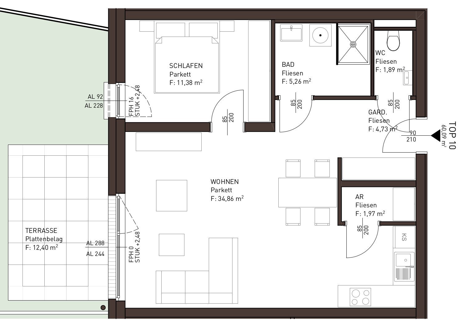 Wohnung zum Kauf 411.355 € 2 Zimmer 60,1 m²<br/>Wohnfläche 1.<br/>Geschoss Ebenzweierstraße Altmünster 4813