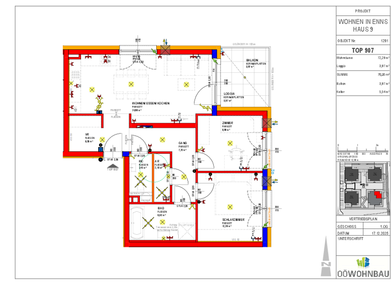 Wohnung zur Miete - Erstbezug 858 € 3 Zimmer 72,3 m² 1. Geschoss Kellner-Straße/Perausch-Straße Enns 4470