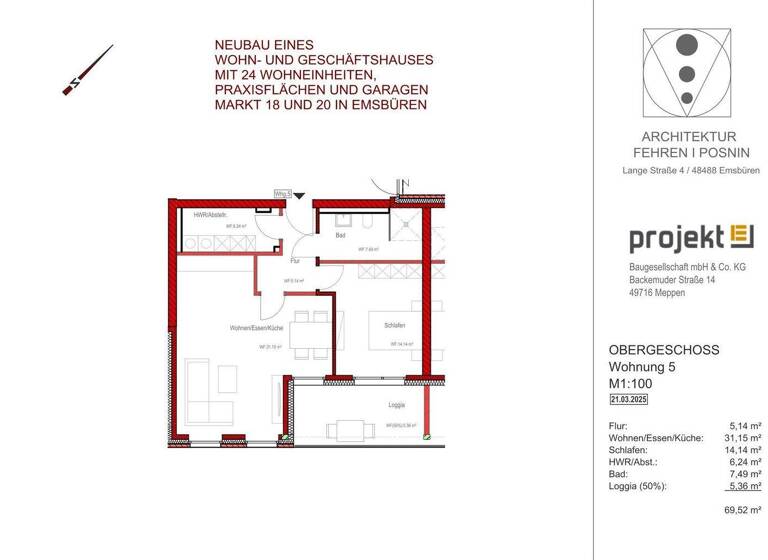 Wohnung zum Kauf - Erstbezug provisionsfrei 297.500 € 2 Zimmer 70 m² 1. Geschoss Emsbüren 48488