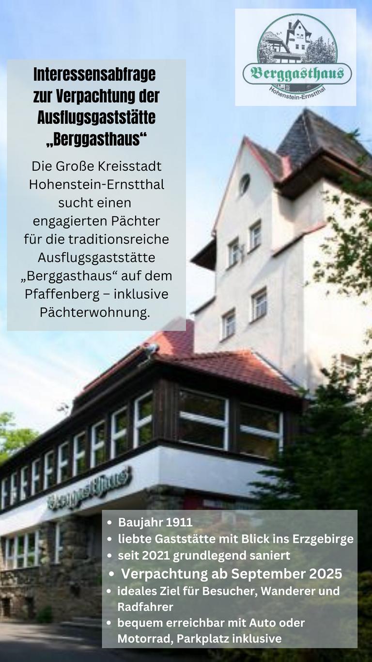 Gastronomie/Hotel zur Miete 295 m²<br/>Gastrofläche 1.612 m²<br/>Grundstück Pfaffenberg 1 Hohenstein-Ernstthal Hohenstein-Ernstthal 09337