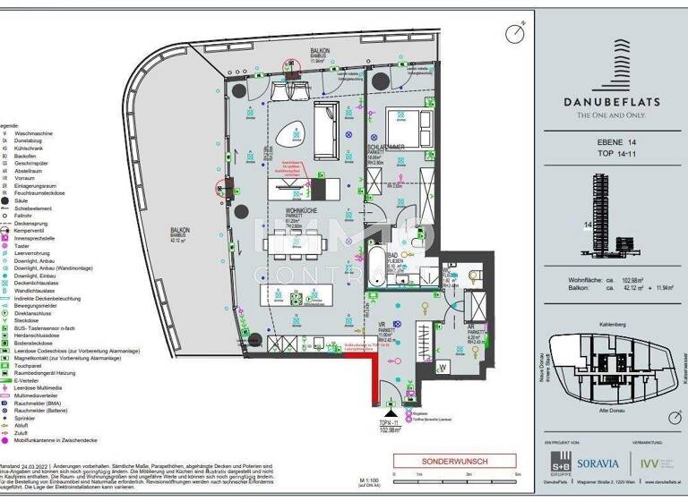 Wohnung zum Kauf - Erstbezug 1.890.000 € 2 Zimmer 103 m² 14. Geschoss Wagramer Straße 2 Wien 1220