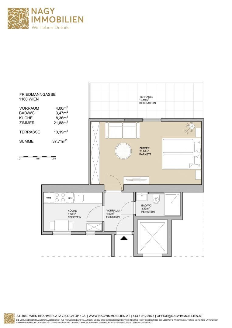 Terrassenwohnung zur Miete 890 € 1 Zimmer 37,7 m²<br/>Wohnfläche 5.<br/>Geschoss Friedmanngasse Wien 1160