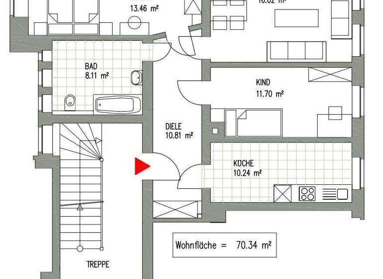 Wohnung zur Miete 705 € 3 Zimmer 70,3 m² 2. Geschoss Elli-Voigt-Straße 8 Möckern Leipzig 04159