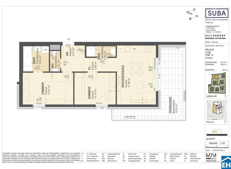 Wohnung zum Kauf - Erstbezug 320.000 € 3 Zimmer 57,7 m² 1. Geschoss Steindlstraße Krems an der Donau 3500