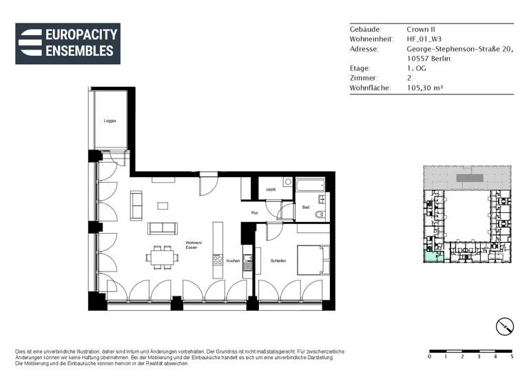 WG-Zimmer zur Miete - Erstbezug 2.370 € 2 Zimmer 105,3 m² 1. Geschoss George-Stephenson-Straße 20 Moabit Berlin 10557
