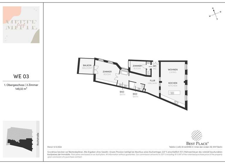 Wohnung zum Kauf 1.420.000 € 3 Zimmer 149,3 m² 1. Geschoss Rochstraße 5 Mitte Berlin 10178