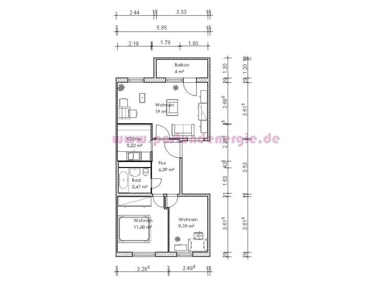 Wohnung zur Miete 352 € 3 Zimmer 55,9 m² 5. Geschoss Ringfurther Weg 19 Neustädter Feld Magdeburg 39128
