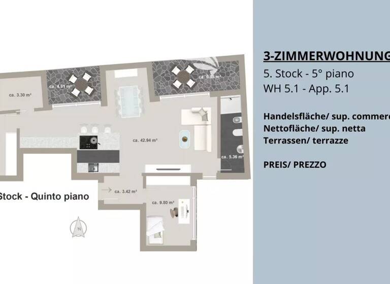 Wohnung zum Kauf 960.000 € 3 Zimmer 115 m² 5. Geschoss Bozen 39100