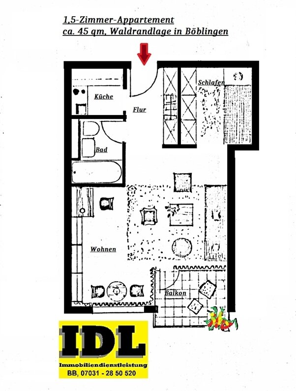 Wohnung zum Kauf 163.000 € 1,5 Zimmer 45 m²<br/>Wohnfläche 10.<br/>Geschoss ab sofort<br/>Verfügbarkeit Grund / Stöckach Böblingen 71034